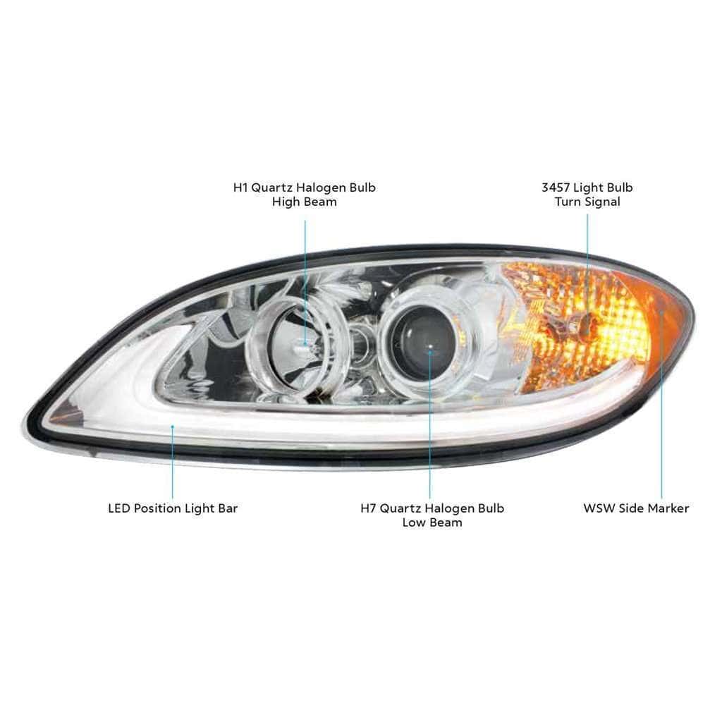 International Prostar Chrome Projection Headlight W/Led Position Light Bar 8 International ProStar Chrome Projection Headlight w/LED Position Light Bar
