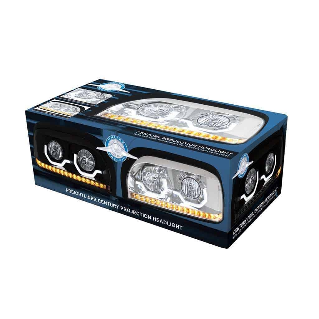 Freightliner Century Chrome Headlight W/Led Turn Signal &Amp; Light Bar 5 Freightliner Century Chrome Headlight w/LED Turn Signal & Light Bar