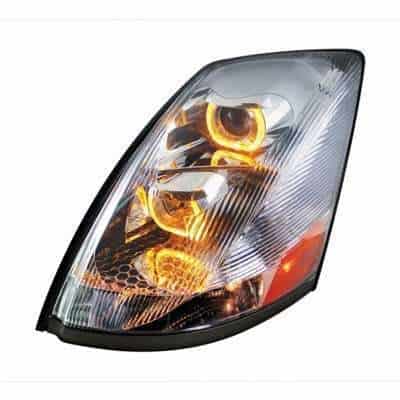 2003–2017 Volvo VN/VNL Chrome Projection Headlight w/Amber LED Light Bar