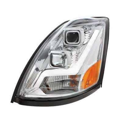 2003–2017 Volvo VN/VNL Chrome Projection Headlight w/LED Position Light Bar