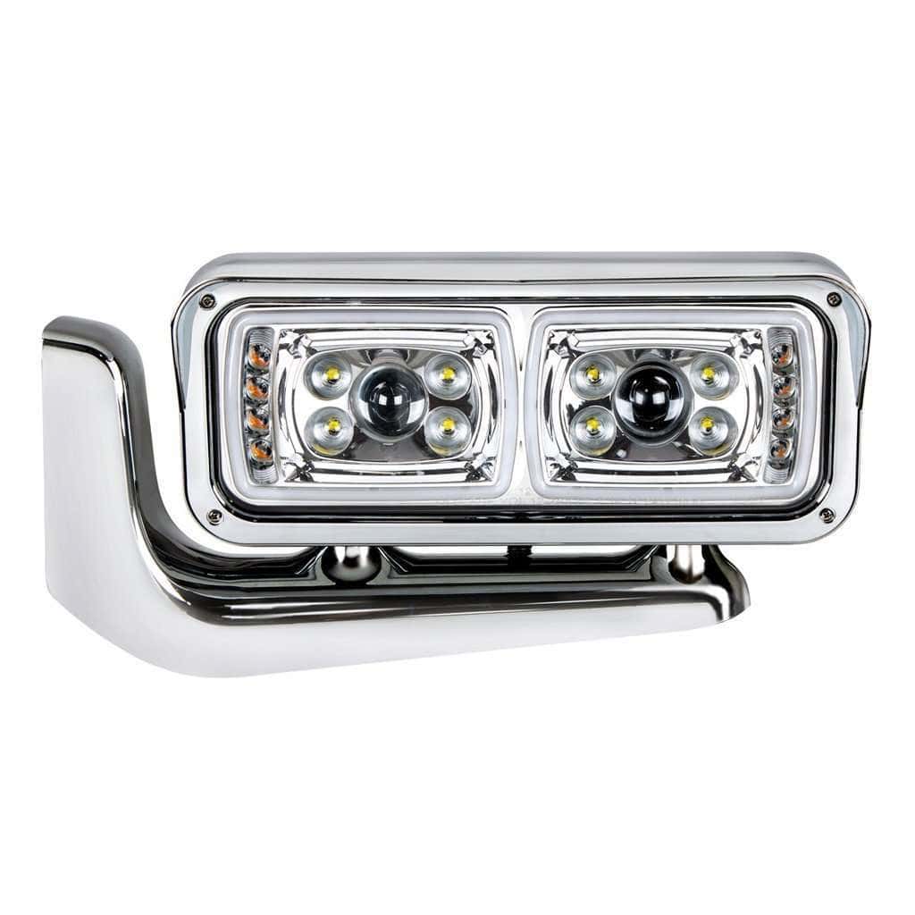 Peterbilt 379 High Power LED Projection Headlight Assembly w Mounting Arm-Chrome