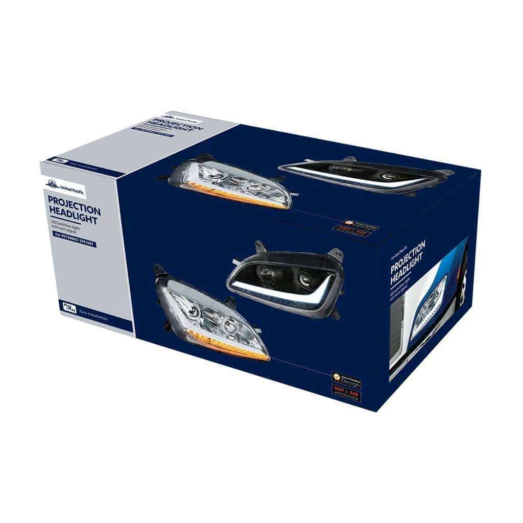 Peterbilt 579 Chrome Projection Headlights With Led Position &Amp; Signal 7 Peterbilt 579 Projection Headlight w LED Position Light/Signal (12-21)-Chrome