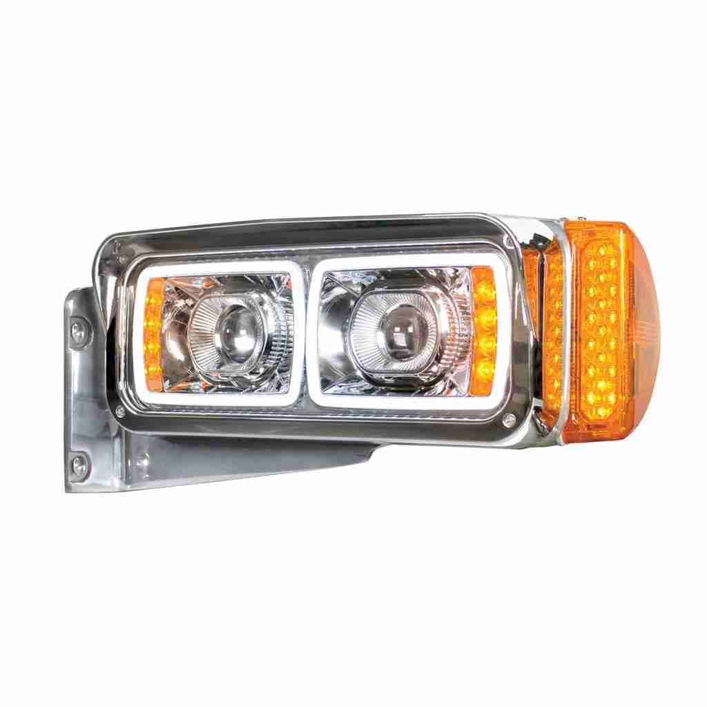 High Power Led &Quot;Chrome&Quot; Projection Headlight With Led Turn Signal &Amp; Position Light Bar 4 High Power LED Projection Headlight With LED Turn Signal & Position Light Bar