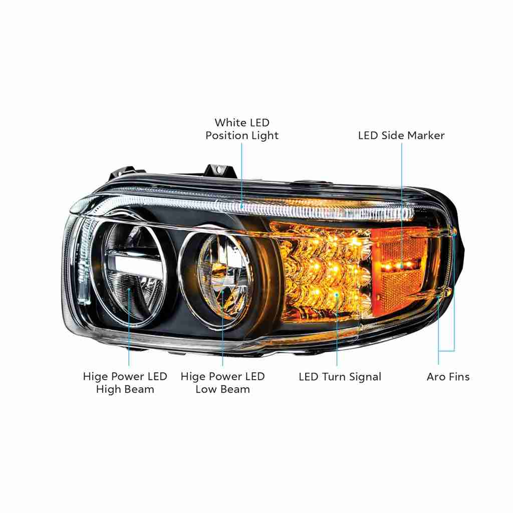 Peterbilt 567 Blackout Led Headlights With Light Bar &Amp; Turn Signal (6300K) 5 Enhanced Visibility Blackout LED Headlight for Peterbilt 389 | United Pacific Industries