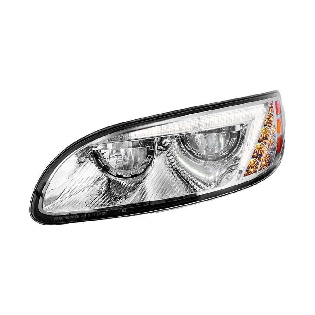 Peterbilt 386 / 387 Chrome Led Headlights With Drl Light Bar 3 LED Headlight For Peterbilt 386 (2005-2015) & 387 (1999-2010)