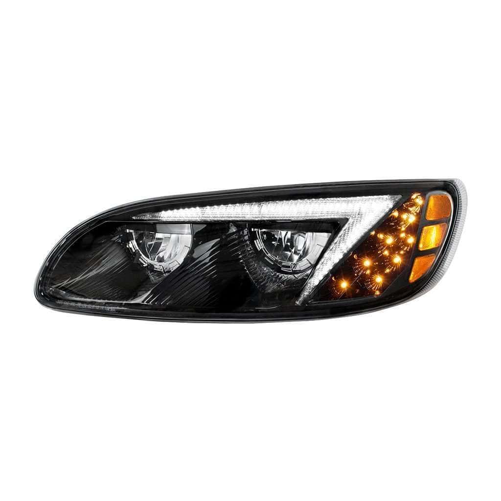 Peterbilt 386 / 387 Black LED Headlights with DRL Light Bar