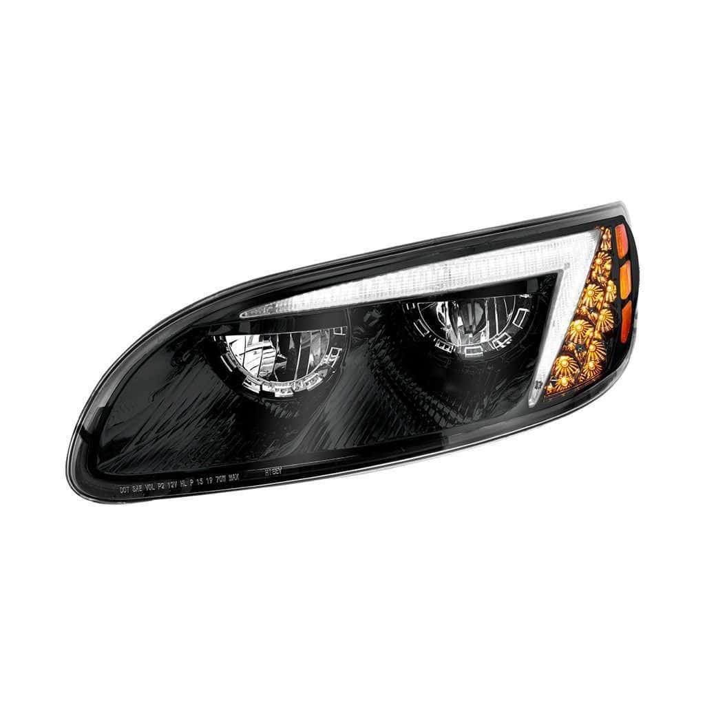 Peterbilt 386 / 387 Black Led Headlights With Drl Light Bar 3 LED Headlight for Peterbilt 386 (2005-2015) & 387 (1999-2010)-Black