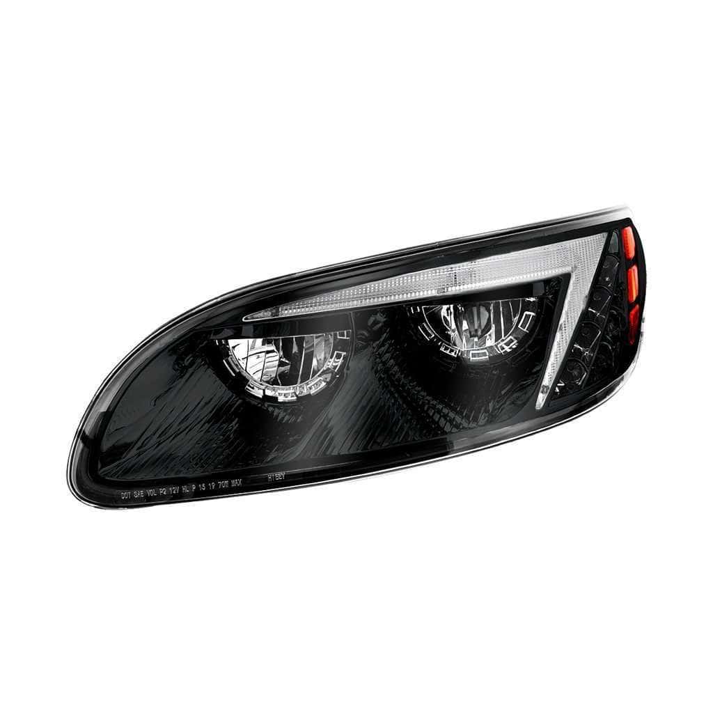 Peterbilt 386 / 387 Black Led Headlights With Drl Light Bar 4 LED Headlight for Peterbilt 386 (2005-2015) & 387 (1999-2010)-Black