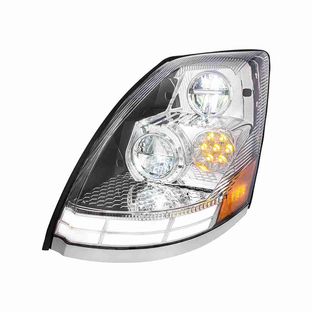 2003–2017 Volvo VN/VNL Chrome LED Headlight w/Dual-Color Light Bars