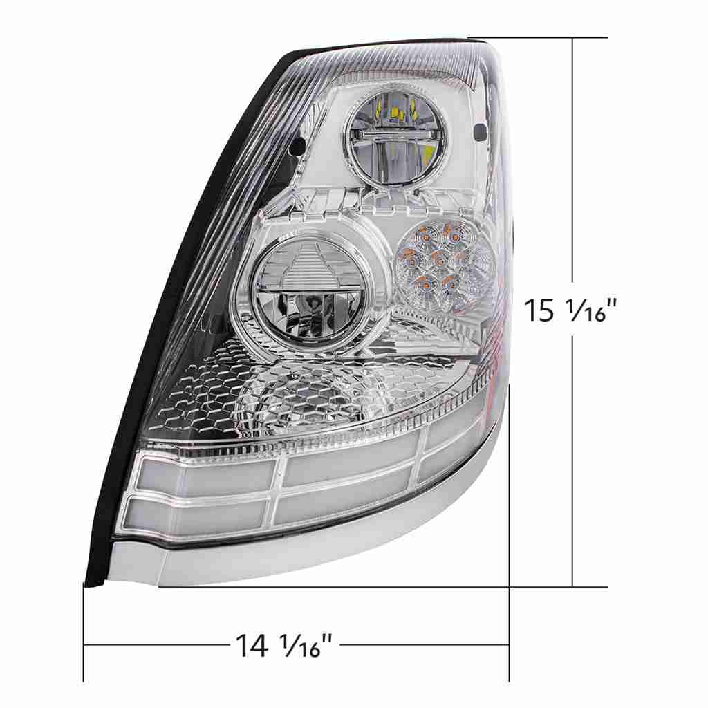2003–2017 Volvo Vn/Vnl Chrome Led Headlight W/Dual-Color Light Bars 5 2003–2017 Volvo VN/VNL Chrome LED Headlight w/Dual-Color Light Bars
