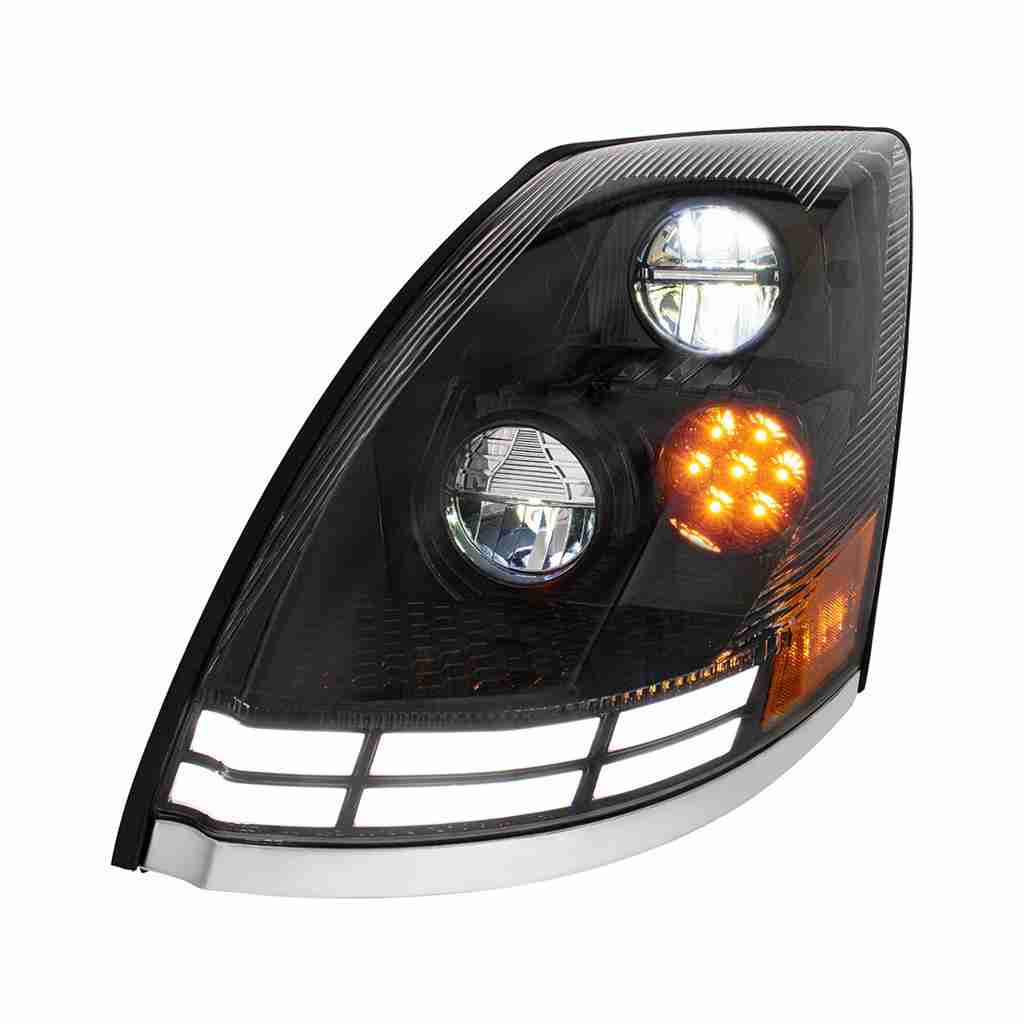 2003–2017 Volvo VN/VNL Black LED Headlight w/Dual-Color Light Bars