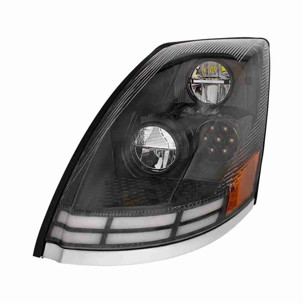 2003–2017 Volvo VN/VNL Black LED Headlight w/Dual-Color Light Bars