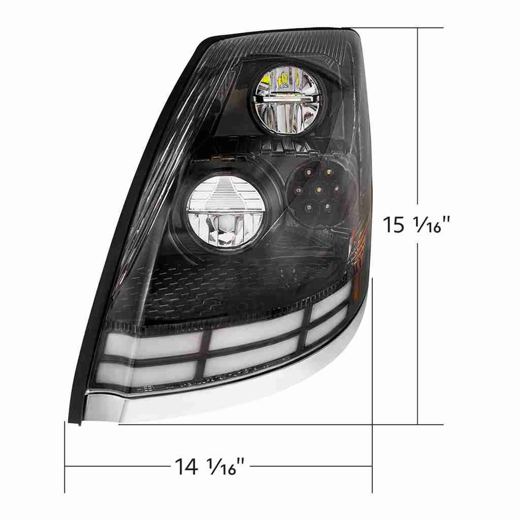 2003–2017 Volvo Vn/Vnl Black Led Headlight W/Dual-Color Light Bars 5 2003–2017 Volvo VN/VNL Black LED Headlight w/Dual-Color Light Bars