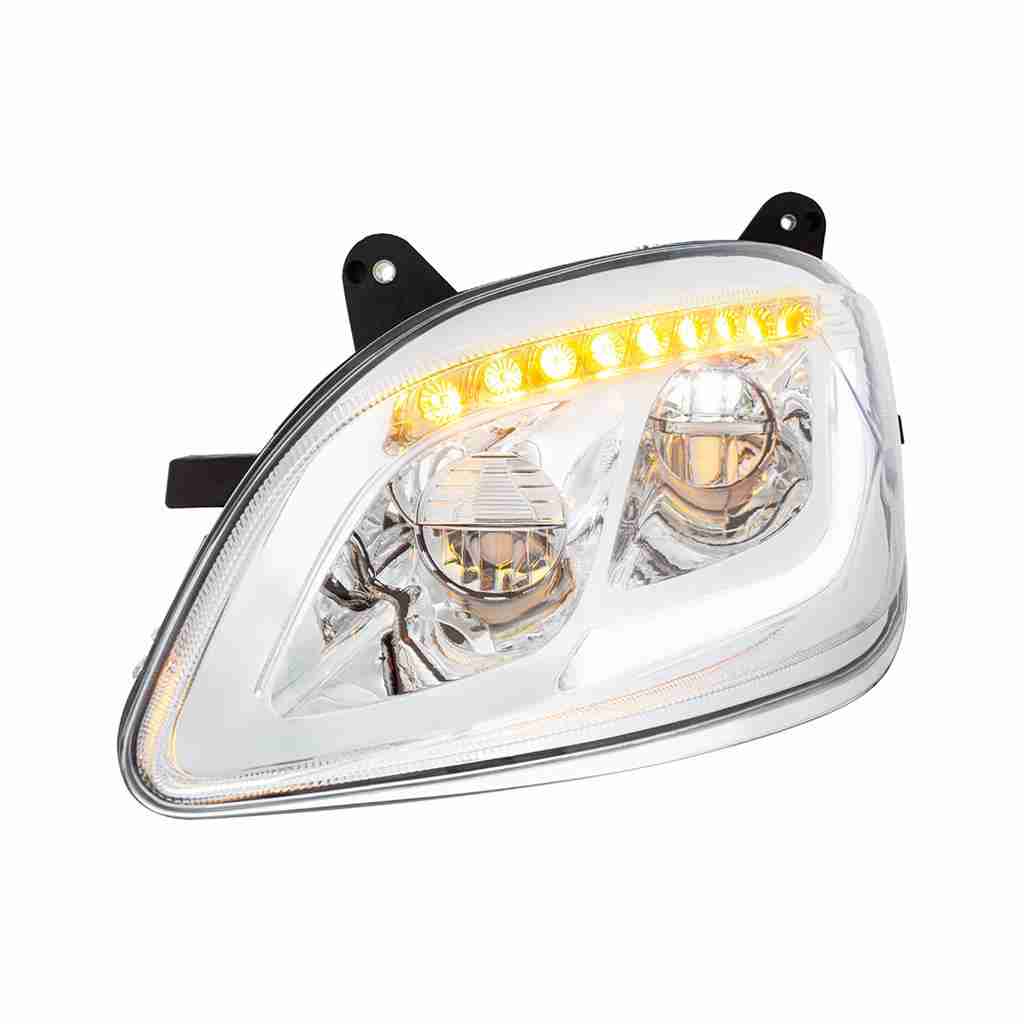 Peterbilt 579 Led Headlights With Sequential Turn Signal – Chrome Housing 3 LED Headlight With Sequential LED Turn Signal For Peterbilt 579 (2012-2021) & 587 (2010-2016)