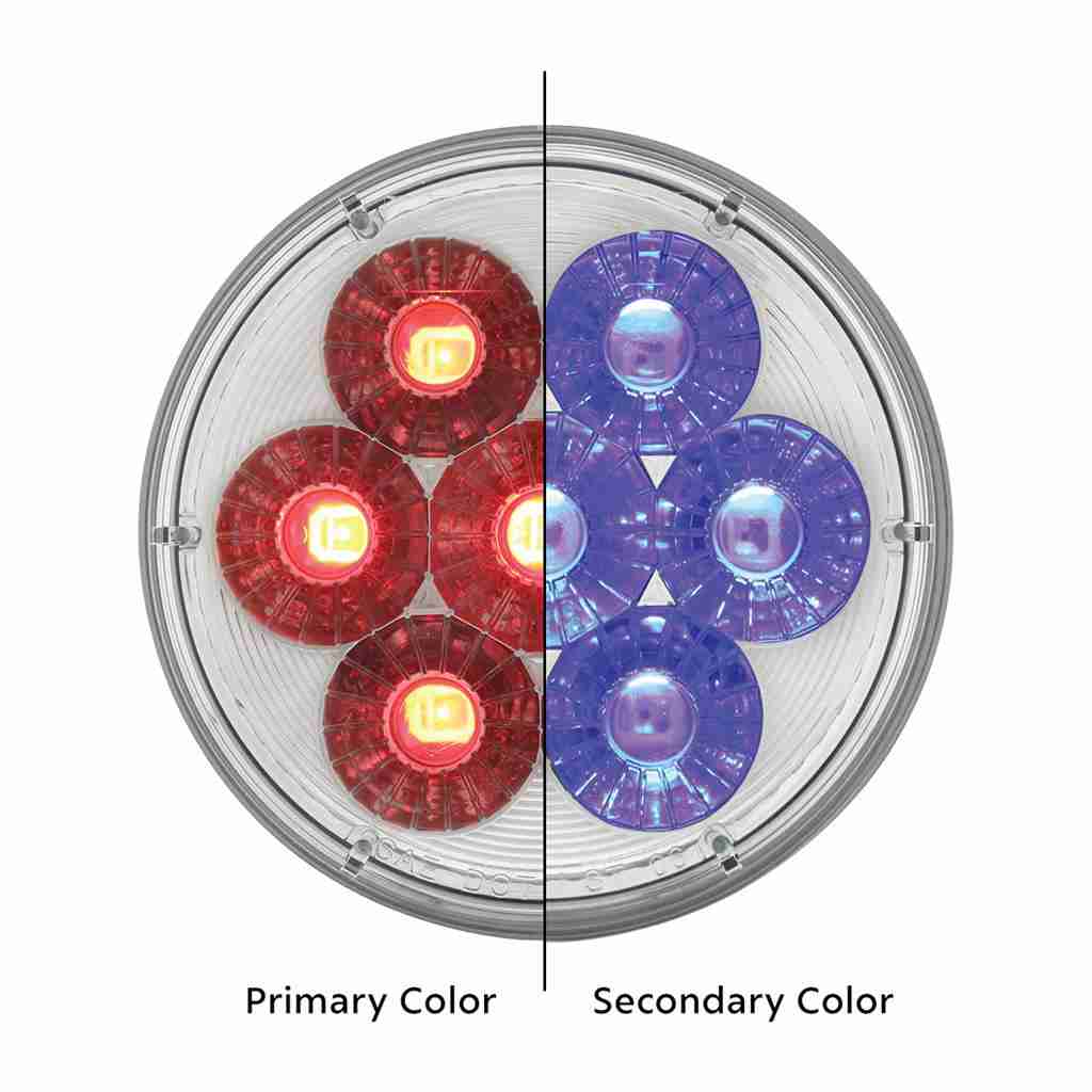14 LED 4" Round Double Fury (Stop, Turn & Tail) - Red & Blue LED/Clear Lens