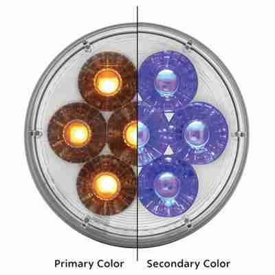 14 LED 4 Round Double Fury (Turn Signal) - Amber & Blue LEDClear Lens