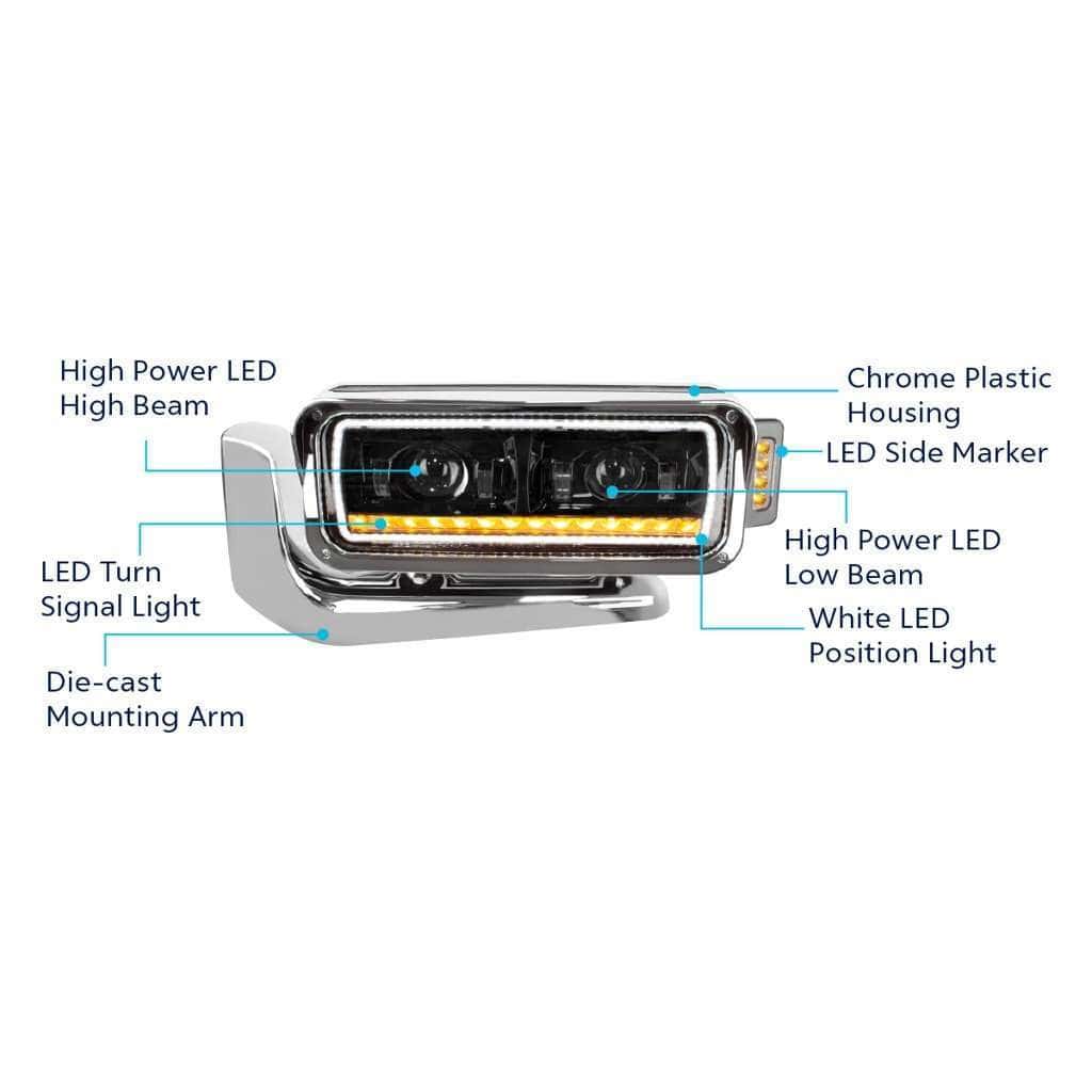 Peterbilt 379 High Power Led Black Projection Headlight Assembly With Mounting Arm &Amp; Turn Signal 10 Peterbilt 379 LED Headlights - Black