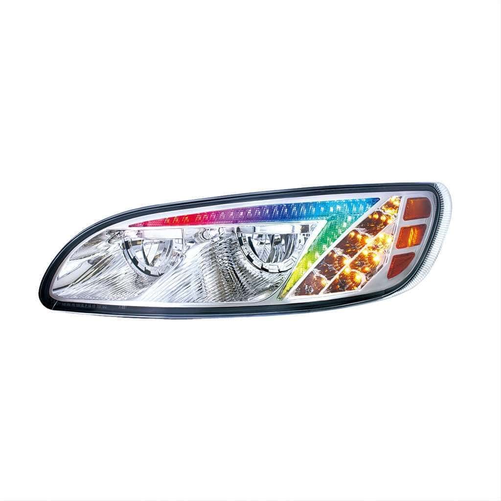 Peterbilt 386 / 387 Chrome RGB LED Headlights with Color-Changing Light Bar