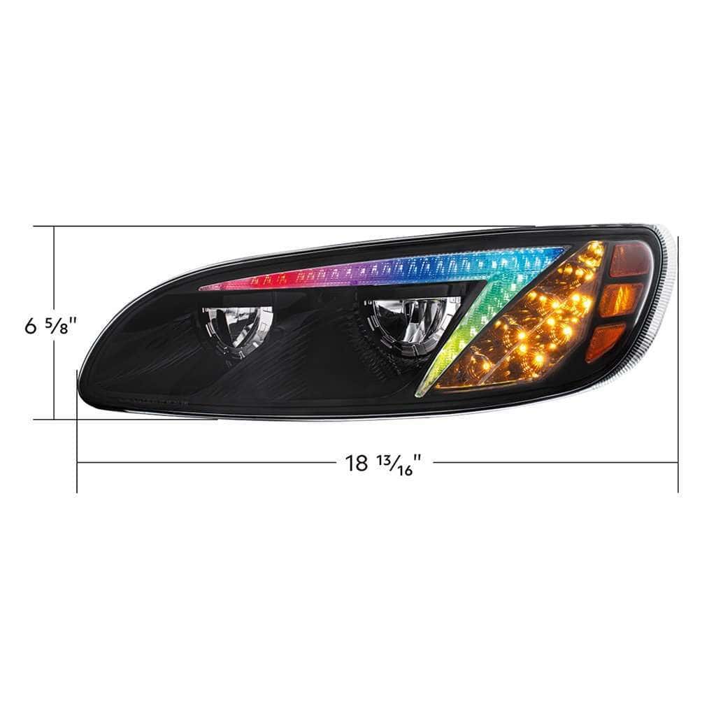Peterbilt 386 / 387 Black Rgb Led Headlights With Color-Changing Light Bar 16 Peterbilt 386 LED RGB Headlights 2005 - 2015