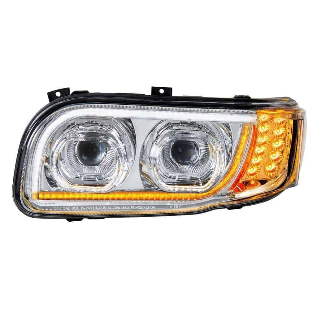 Peterbilt 389 Chrome Led Headlights With Dual-Color Light Bar &Amp; Turn Signal 4 Peterbilt 389 High Power LED Chrome Headlight Assembly 2008-2024