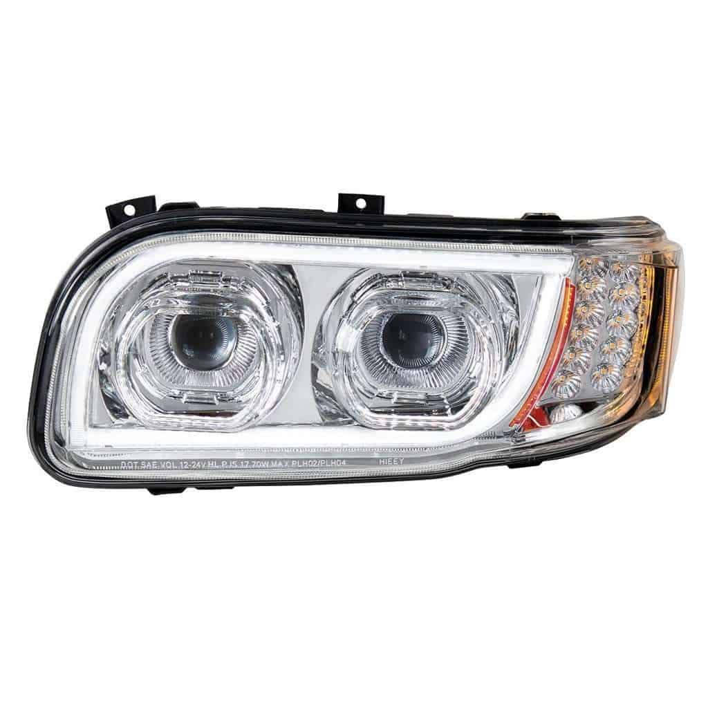 Peterbilt 389 Chrome Led Headlights With Dual-Color Light Bar &Amp; Turn Signal 5 Peterbilt 389 High Power LED Chrome Headlight Assembly 2008-2024