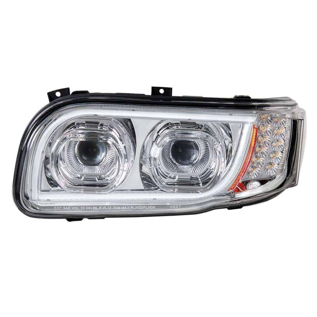 Peterbilt 389 Chrome Led Headlights With Dual-Color Light Bar &Amp; Turn Signal 6 Peterbilt 389 High Power LED Chrome Headlight Assembly 2008-2024