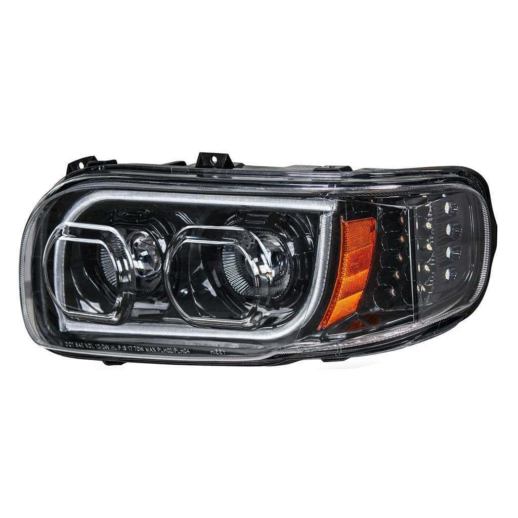 Peterbilt 389 Blackout Led Headlights With Dual-Color Light Bar &Amp; Turn Signal 3 Peterbilt 389 High Power LED Black Headlight Assembly 2008-2024