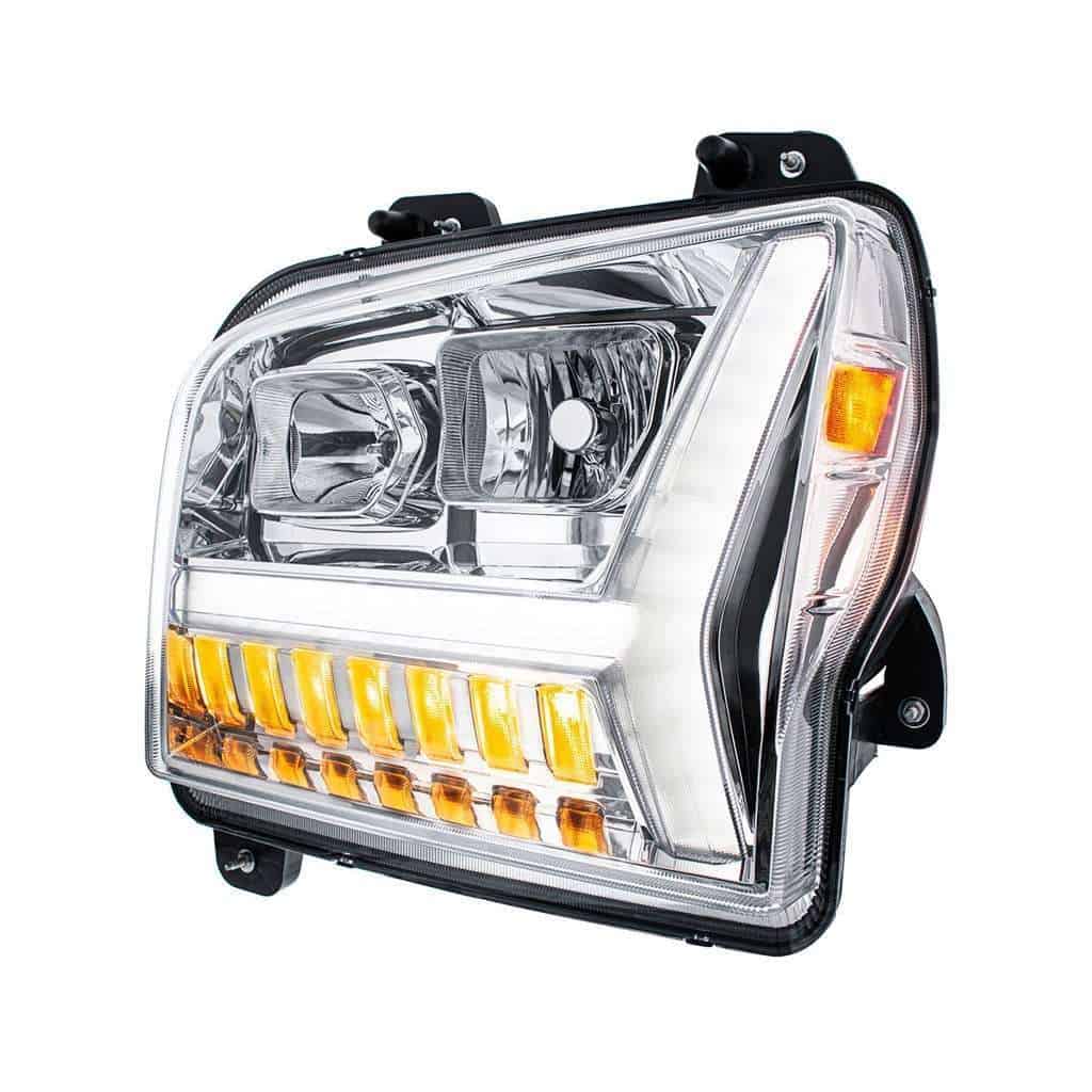 Chrome Headlight With Led Drl Light Bar &Amp; Turn Signal For 2018-2026 Kenworth W990 3 Kenworth W990 Halogen Headlights - Chrome