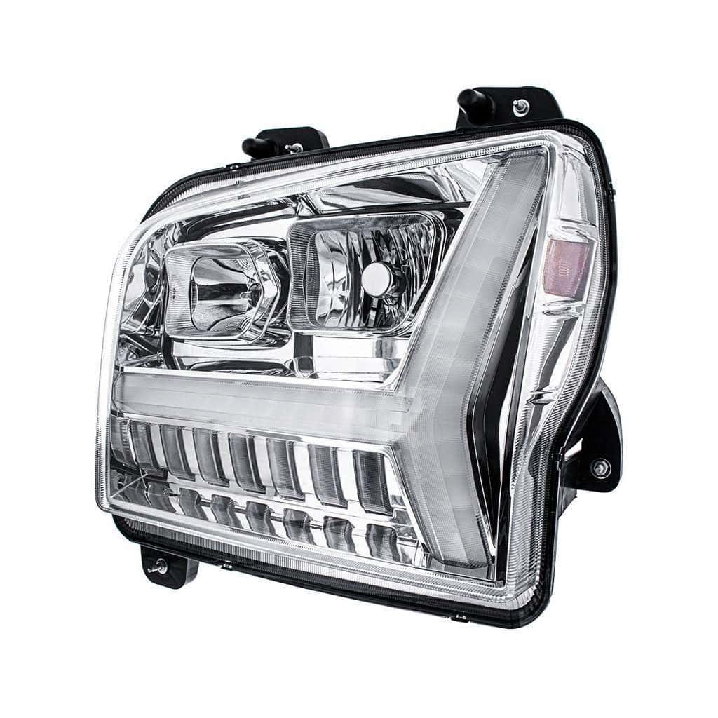 Chrome Headlight With Led Drl Light Bar &Amp; Turn Signal For 2018-2026 Kenworth W990 4 Kenworth W990 Halogen Headlights - Chrome