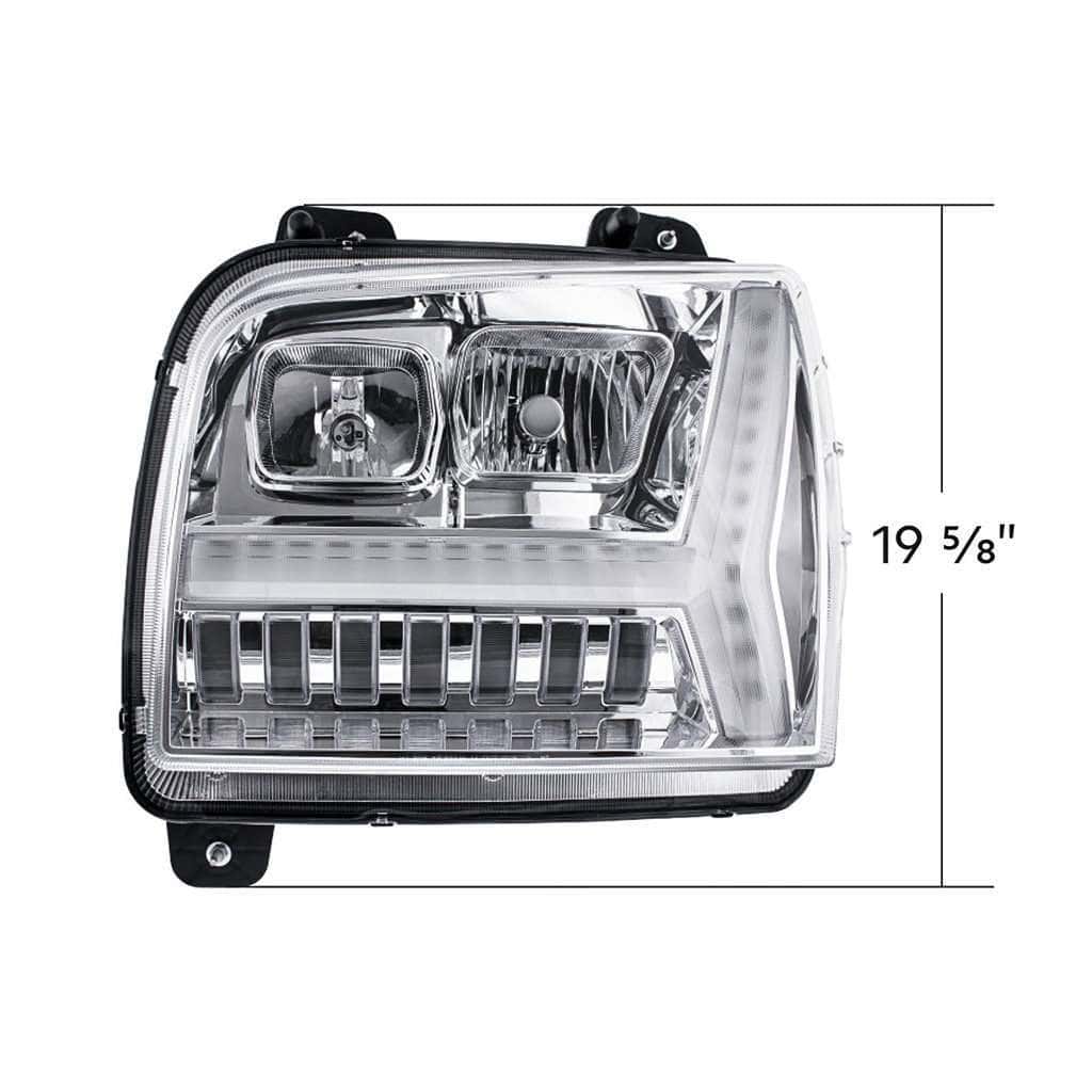 Chrome Headlight With Led Drl Light Bar &Amp; Turn Signal For 2018-2026 Kenworth W990 8 Kenworth W990 Halogen Headlights - Chrome