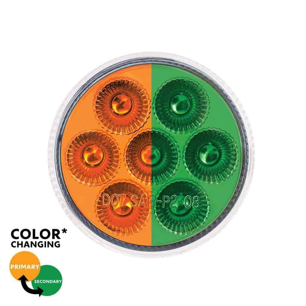 7 LED 2" Round Double Fury Light (Clearance/Marker) - Amber & Green LED/Clear Lens