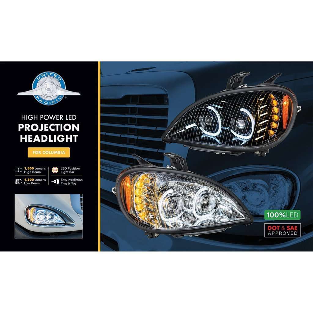 High Power Led Blackout Projection Headlight For 2001-2020 Freightliner Columbia 6 FREIGHTLINER COLUMBIA (01-20): UNITED PACIFIC LED-Black