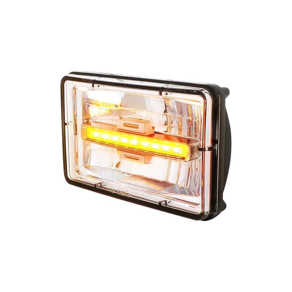 Peterbilt 379 4X6 Led High Beam Headlight With Amber Position Light 3 ULTRALIT - 4" X 6" Rectangular LED Headlight With Amber LED Position Light - High Beam