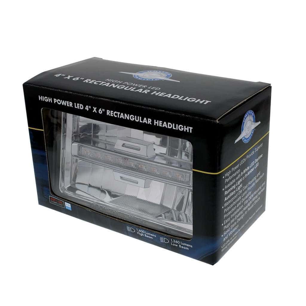 Peterbilt 379 4X6 Led High Beam Headlight With White Position Light 9 ULTRALIT - 4" X 6" Rectangular LED Headlight With White LED Position Light - High Beam