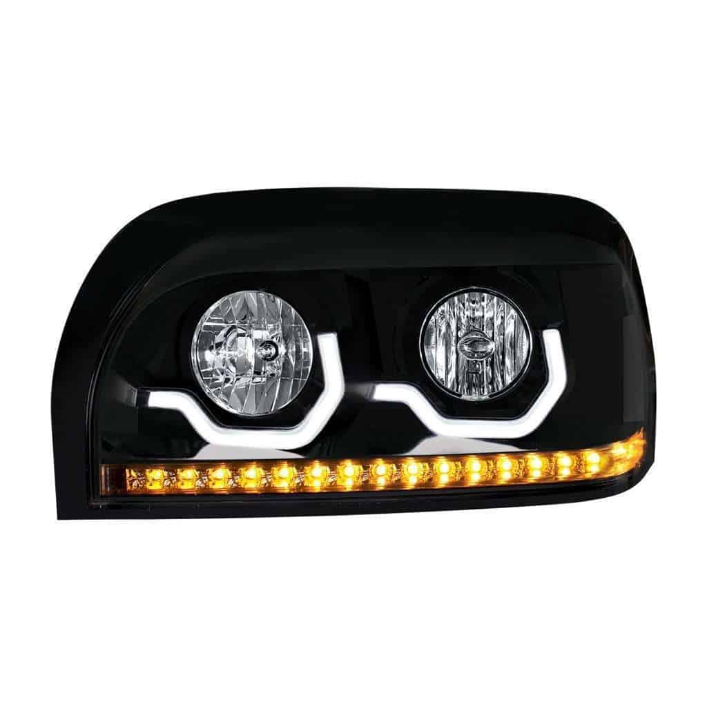 Freightliner Century Black Headlight w/LED Turn Signal & Light Bar