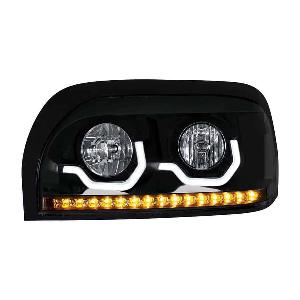 Freightliner Century Black Headlight w/LED Turn Signal & Light Bar