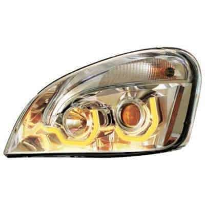 Chrome Projection Headlight With Dual Amber LED Position Lights for 2008-2017 Freightliner Cascadia