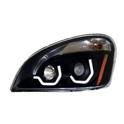 Black Projection Headlight With White LED Position Light for 2008-2017 Freightliner Cascadia