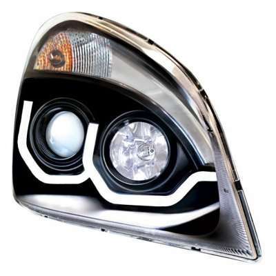 Black Projection Headlight With White Led Position Light For 2008-2017 Freightliner Cascadia 3 Projection Headlight with White LED Position Light for 2008-2017 Freightliner Cascadia-Black