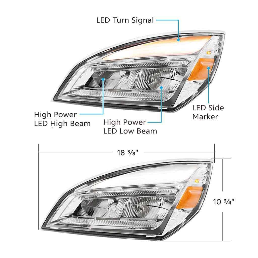 High Power Chrome Led Headlight For 2018-2024 Freightliner Cascadia 10 High Power LED Headlight for 2018-2024 Freightliner Cascadia