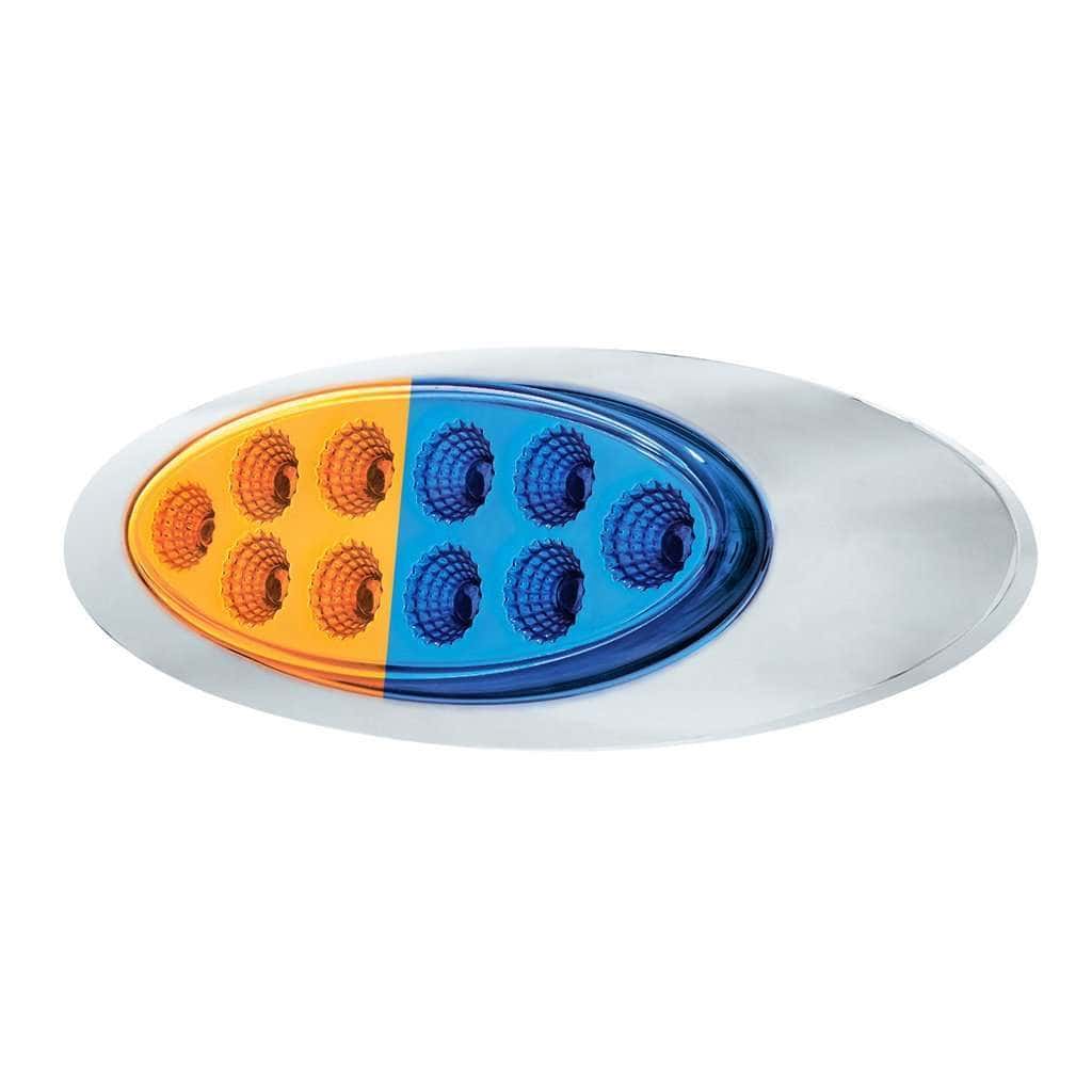 10 Led Oval Double Fury Light With Clear Lens &Amp; Chrome Bezel (Clearance/Marker) - Amber &Amp; Blue Led/Clear Lens 5 10 LED Oval Double Fury Light With Clear Lens & Chrome Bezel (Clearance/Marker) - Amber & Blue LED/Clear Lens