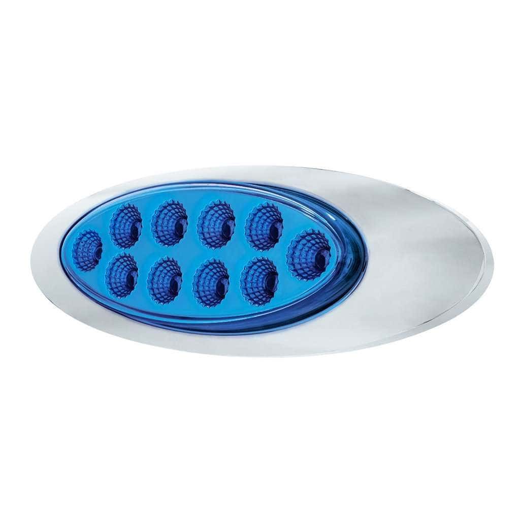10 Led Oval Double Fury Light With Clear Lens &Amp; Chrome Bezel (Clearance/Marker) - Amber &Amp; Blue Led/Clear Lens 7 10 LED Oval Double Fury Light With Clear Lens & Chrome Bezel (Clearance/Marker) - Amber & Blue LED/Clear Lens