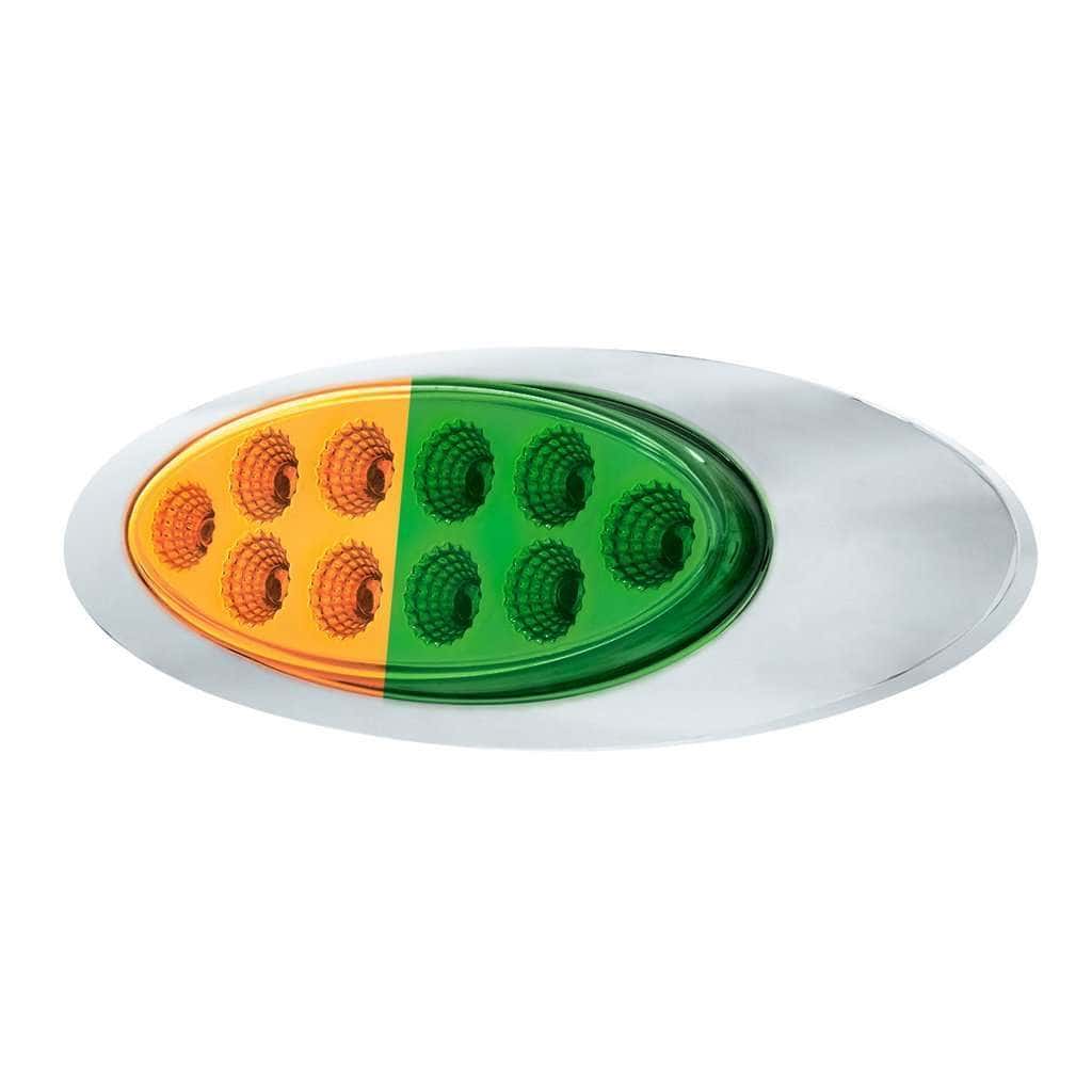 10 Led Oval Double Fury Light With Clear Lens &Amp; Chrome Bezel (Clearance/Marker) - Amber &Amp; Green Led/Clear Lens 5 10 LED Oval Double Fury Light With Clear Lens & Chrome Bezel (Clearance/Marker) - Amber & Green LED/Clear Lens