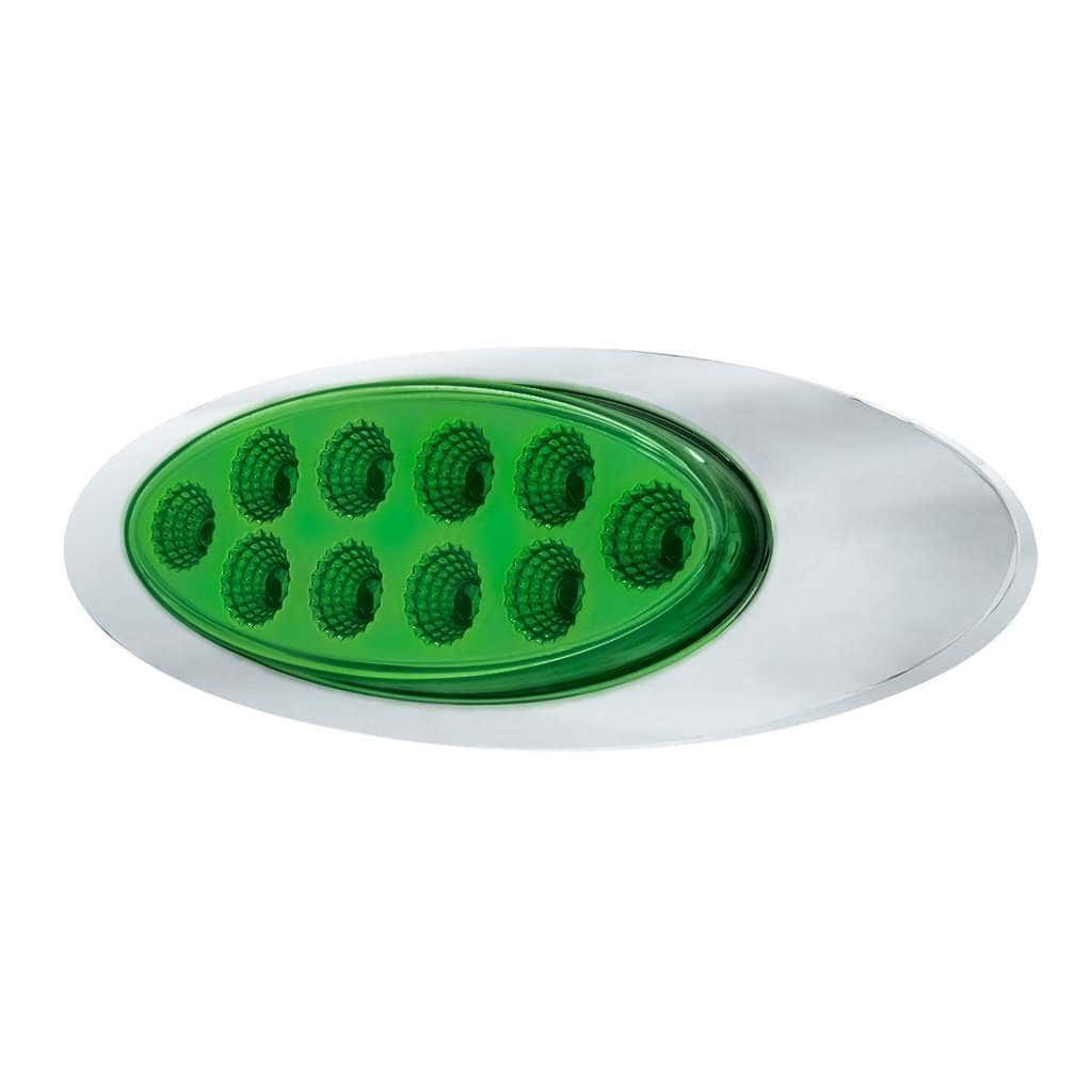 10 Led Oval Double Fury Light With Clear Lens &Amp; Chrome Bezel (Clearance/Marker) - Amber &Amp; Green Led/Clear Lens 7 10 LED Oval Double Fury Light With Clear Lens & Chrome Bezel (Clearance/Marker) - Amber & Green LED/Clear Lens