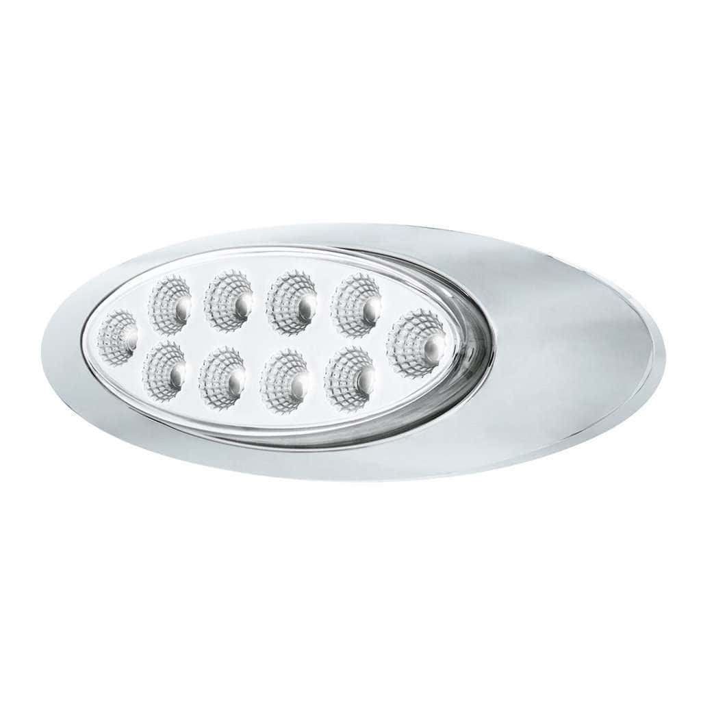 10 Led Oval Double Fury Light With Clear Lens &Amp; Chrome Bezel (Clearance/Marker) - Amber &Amp; White Led/Clear Lens 7 10 LED Oval Double Fury Light With Clear Lens & Chrome Bezel (Clearance/Marker) - Amber & White LED/Clear Lens