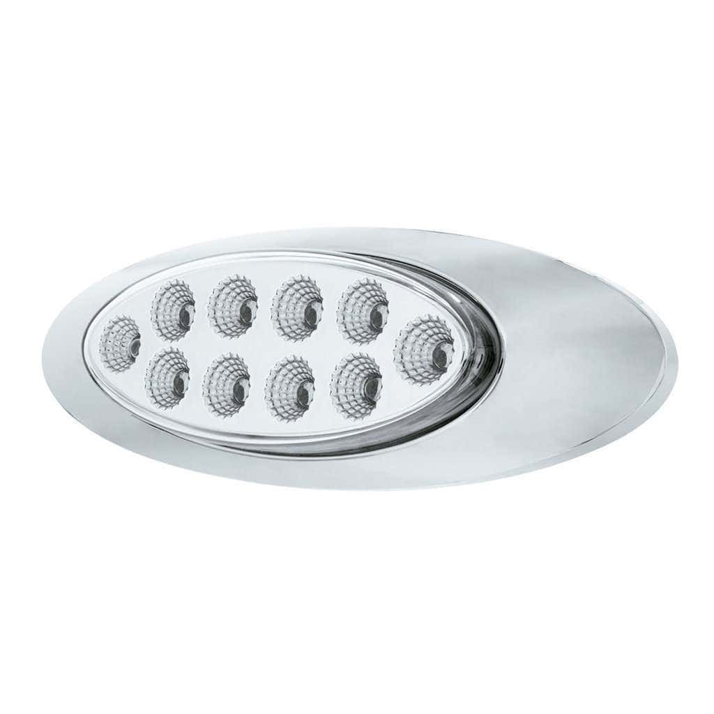 10 Led Oval Double Fury Light With Clear Lens &Amp; Chrome Bezel (Clearance/Marker) - Amber &Amp; White Led/Clear Lens 8 10 LED Oval Double Fury Light With Clear Lens & Chrome Bezel (Clearance/Marker) - Amber & White LED/Clear Lens
