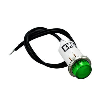 16 Amp 12V Green Warning Light with 1/2" Panel Mount & Leads