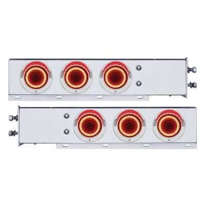 2-1/2″ Bolt Pattern Stainless Steel Spring Loaded Rear Bar with 6x 4″ Red LED Mirage Lights & Visor – Clear Lens (Pair)