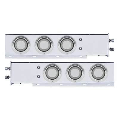 2-1/2″ Bolt Pattern Stainless Steel Spring Loaded Rear Bar with 6x 4″ Red LED Mirage Lights & Visor – Clear Lens (Pair)