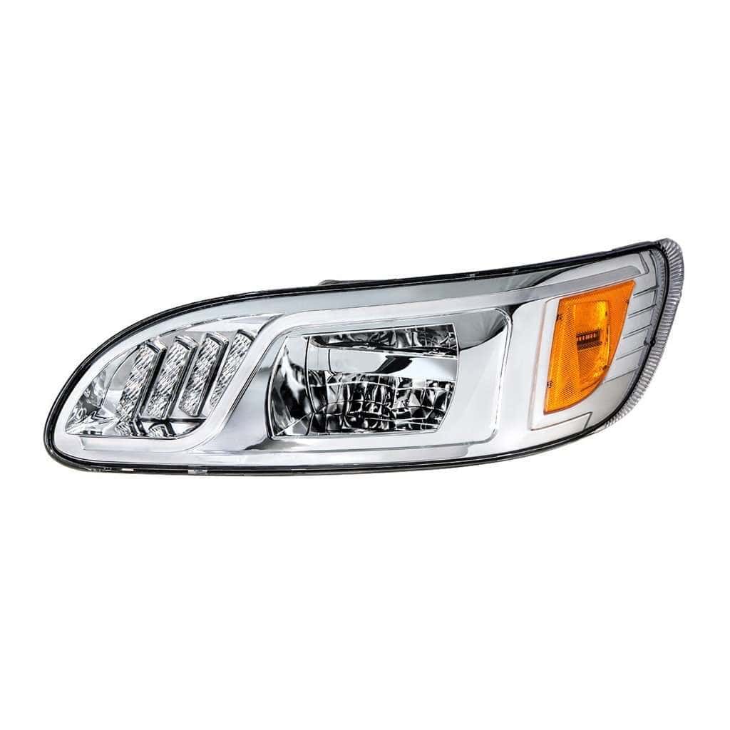 Peterbilt 386 / 387 Chrome Led Headlights With Drl &Amp; Turn Signal 3 LED Headlight with LED Turn, Position, DRL for Peterbilt 386 (2005-2015) & 387 (1999-2010)-Chrome